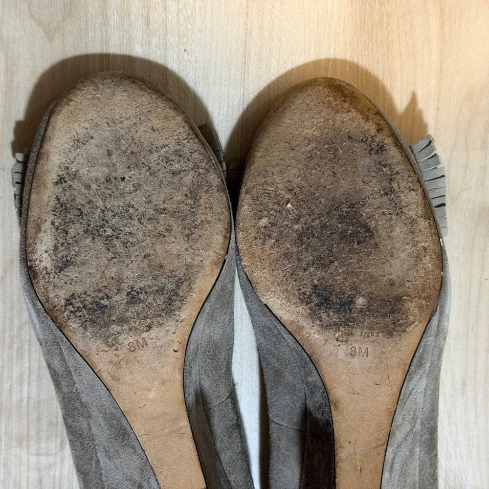 Kate Spade Wedge Heels Womens 8M Taupe Suede‎ Bow Fringe Dress Shoes